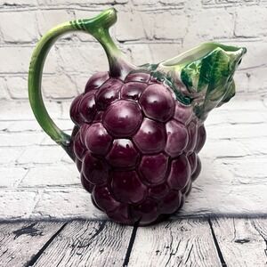 Vintage Paradox HandPainted Ceramic Purple Grape Wine Pitcher Made in Italy 9506